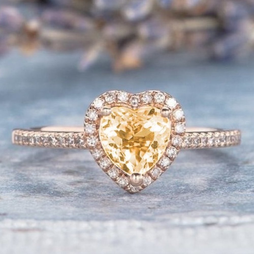 🎀  Sweet Heart Champagne Gemstone Beautiful Rose Gold Ring for Women, VIP057